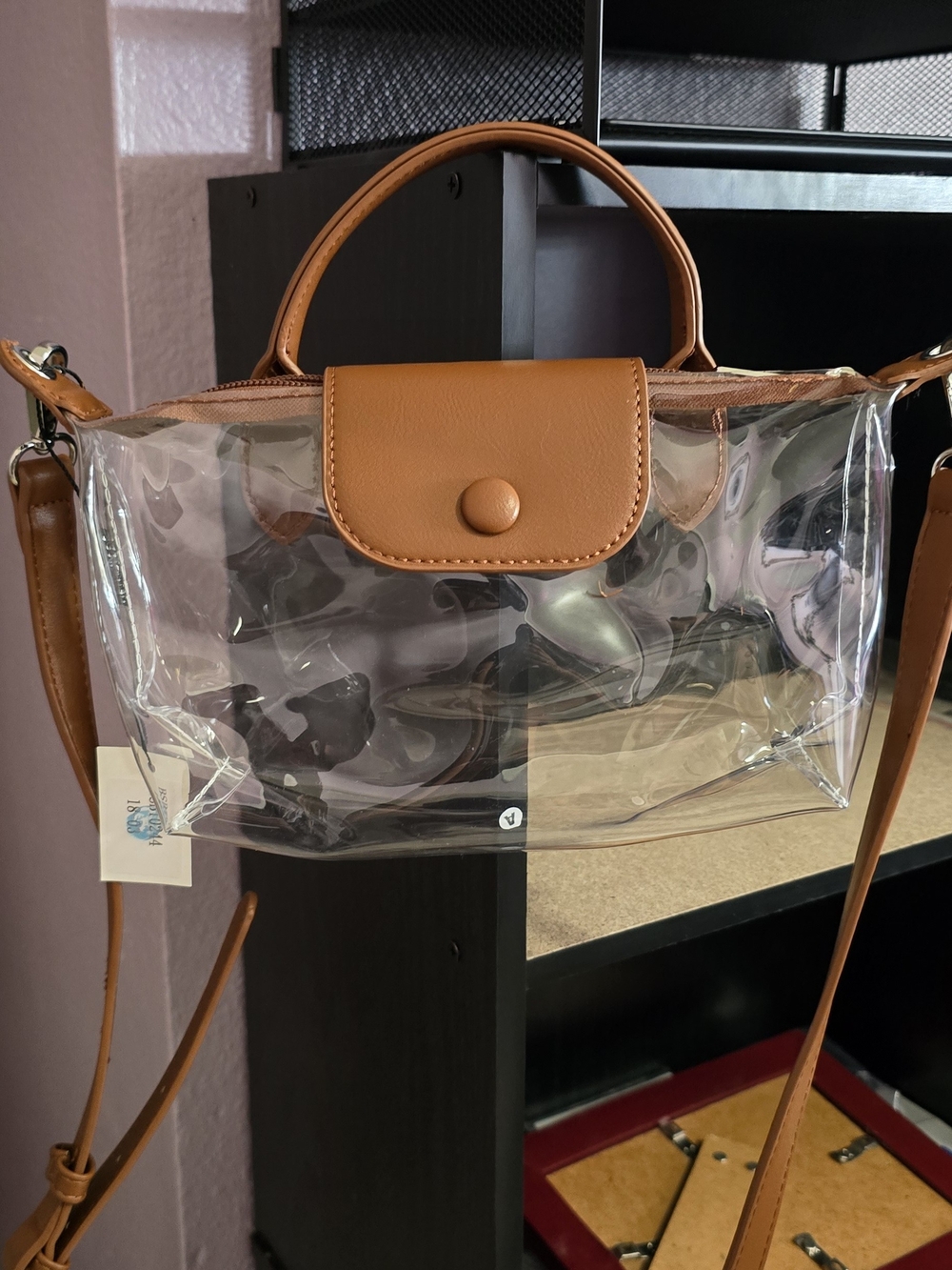 Clear Tote Crossbody with Tan Trim - Women's Bag